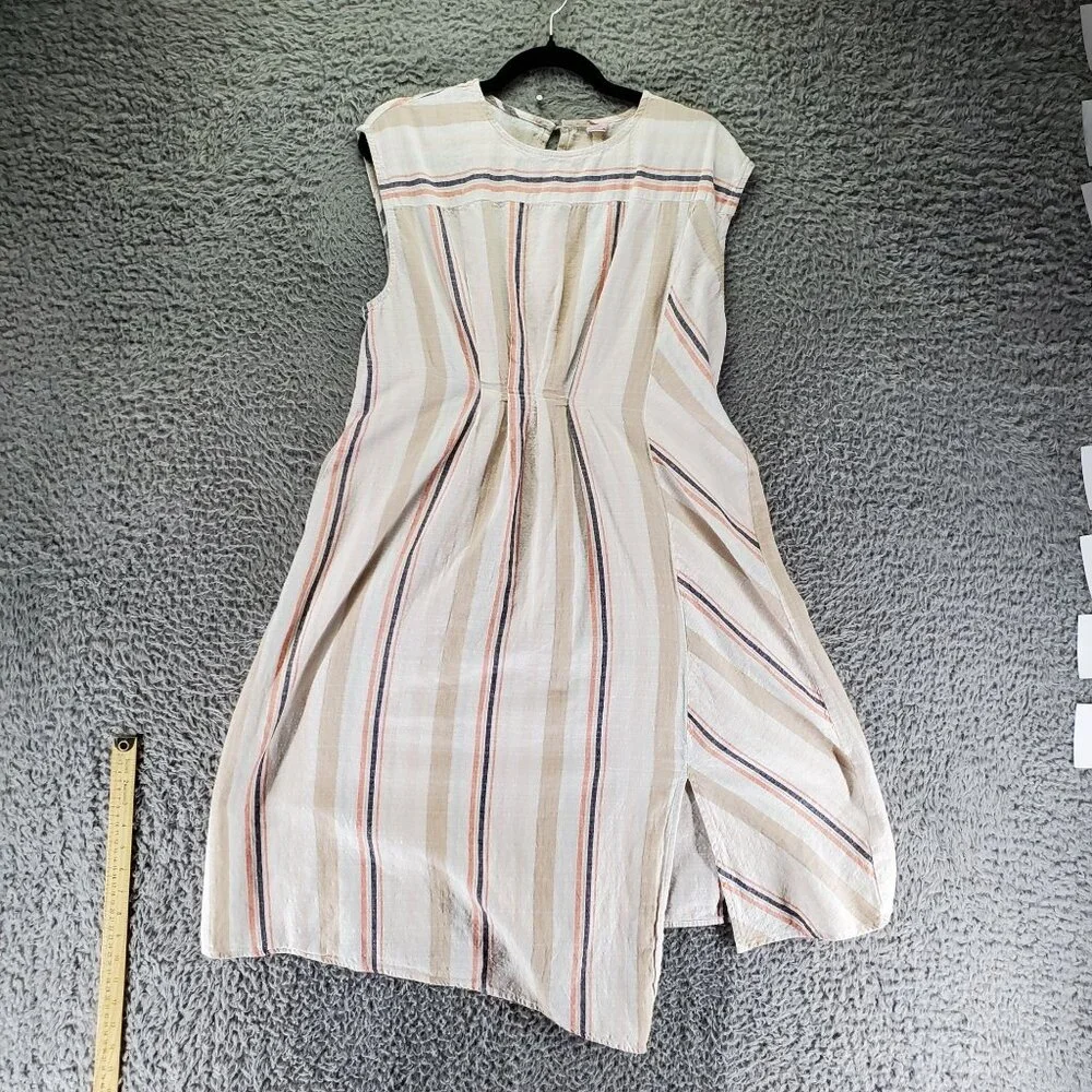 Uncle Frank Dress Womens Large Multicolor Striped Lightweight Linen Blend Midi
